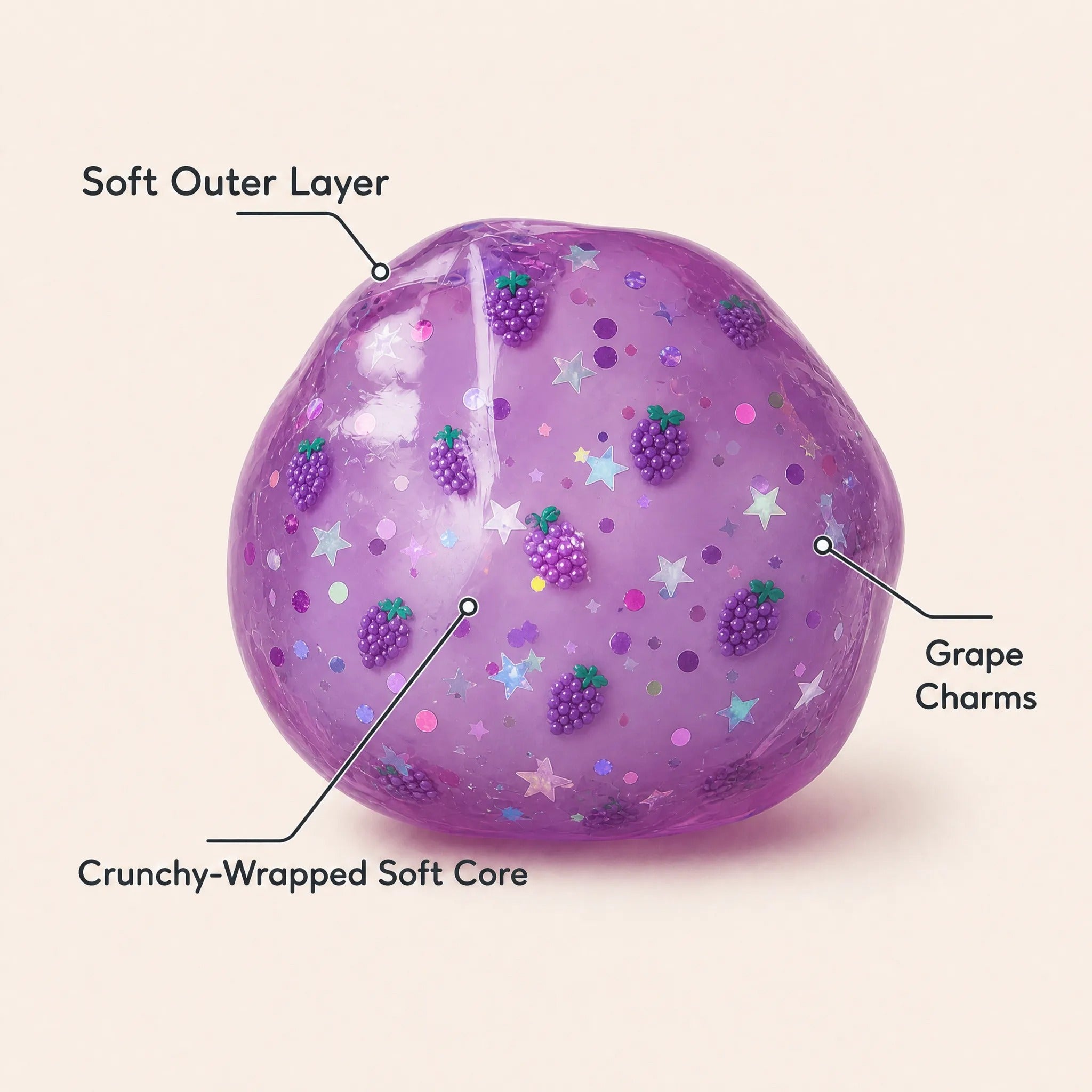Squnny Grape Jelly Crunchy Squishy Ball - ASMR Stress Relief Toy